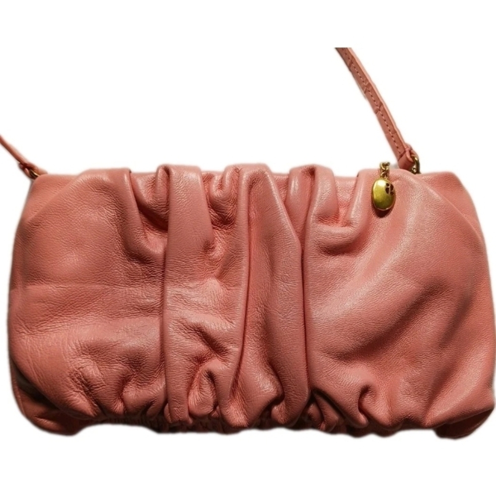 STAUD Ruched Bean Convertible Shoulder Clutch Bag Grapefruit Pink NEW - Picture 6 of 12